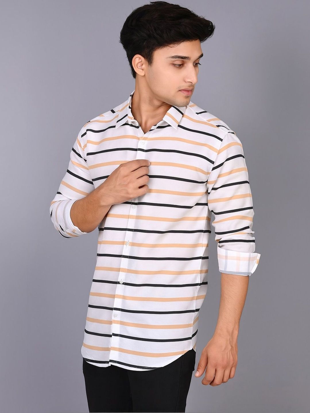XENOR Men Slim Fit Multi Stripes Striped Casual Shirt-picture-20