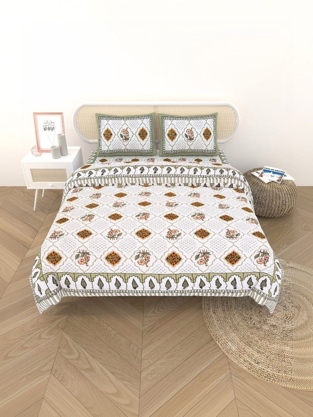 Gulaab Jaipur Yellow & Green Ethnic Motifs Cotton 4 Piece Single Regular Bedding Set-picture-24