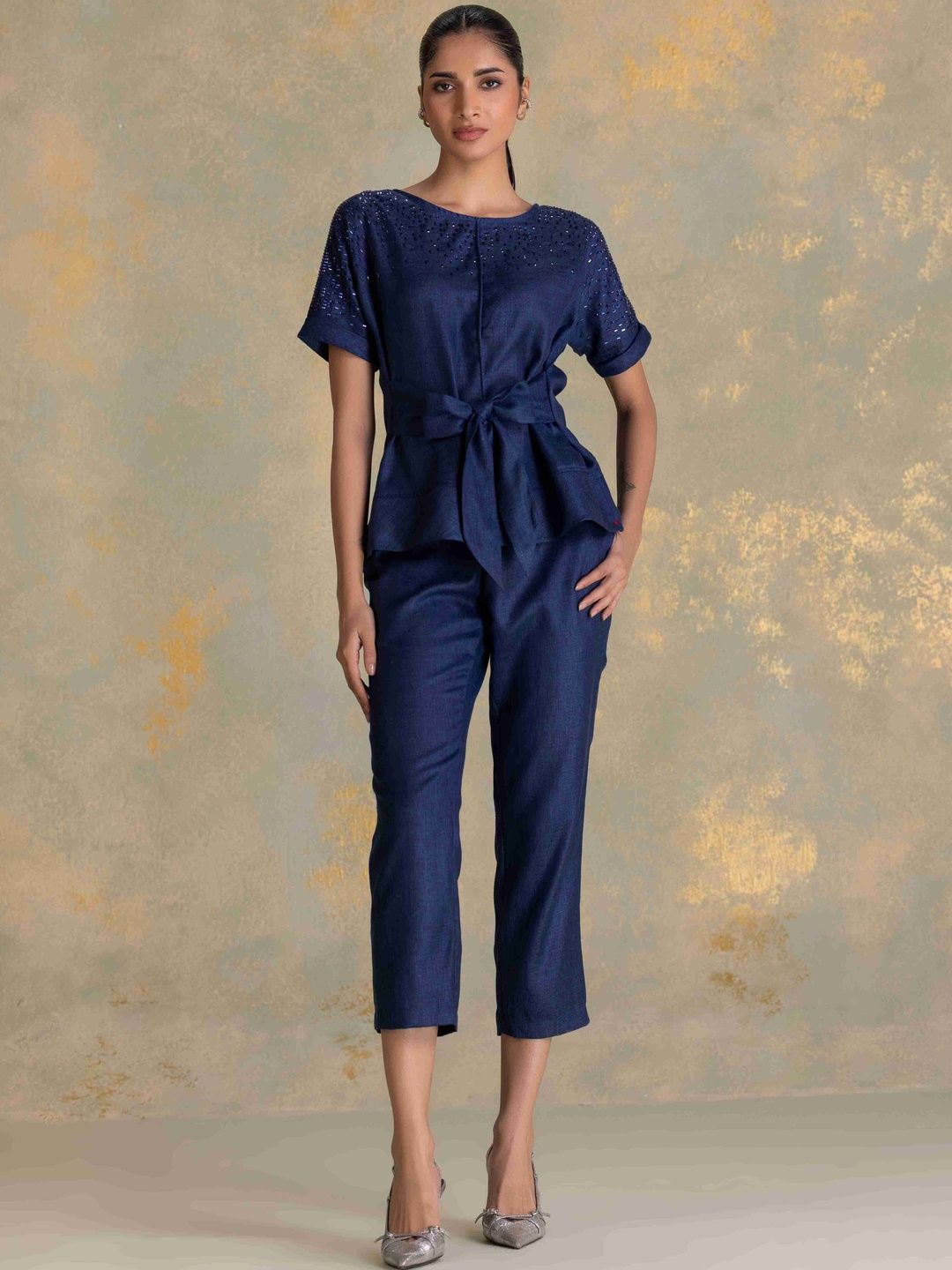 Kaveri Embellished Linen Peplum Top-picture-39
