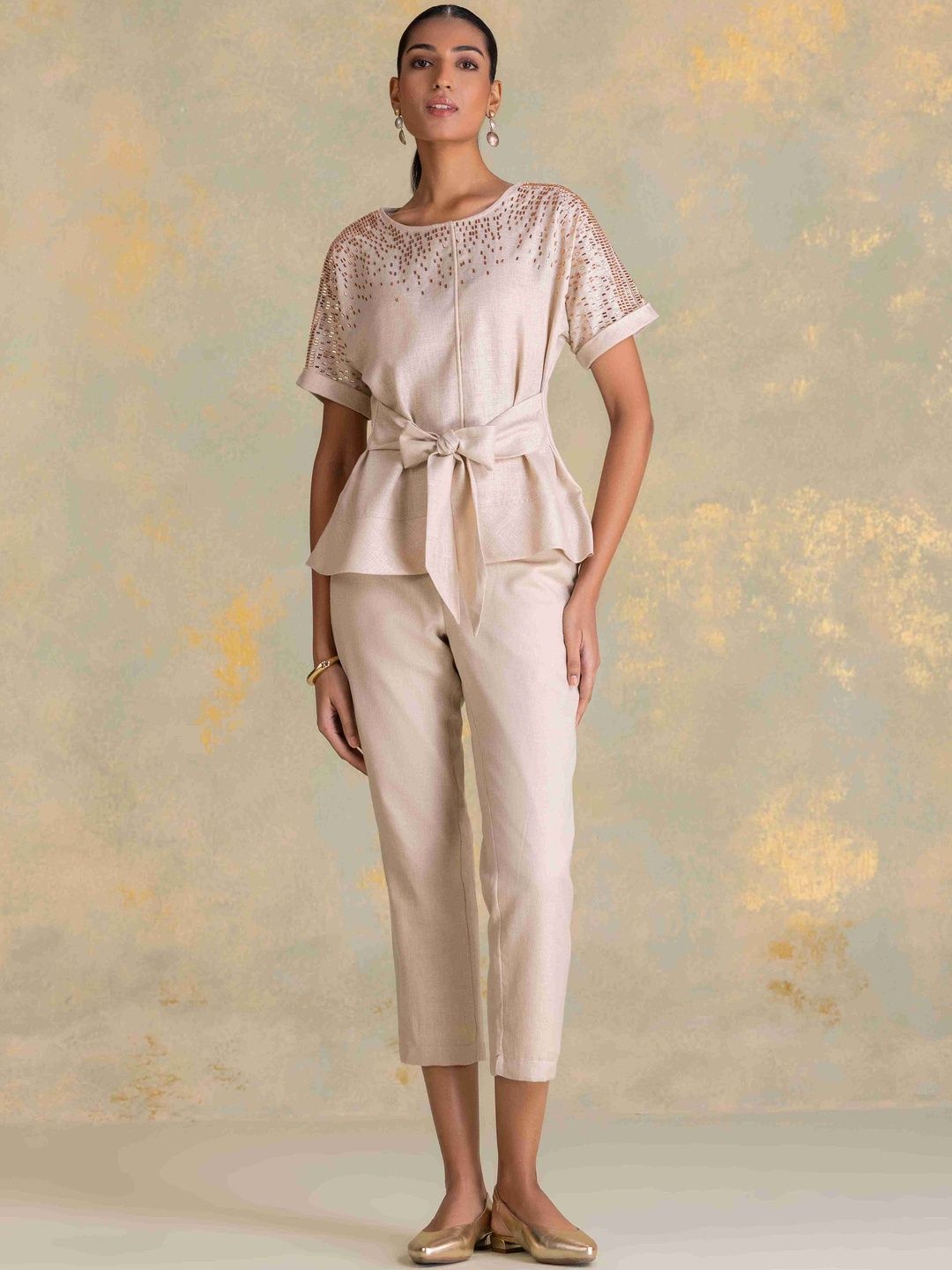 Kaveri Embellished Linen Peplum Top-picture-48
