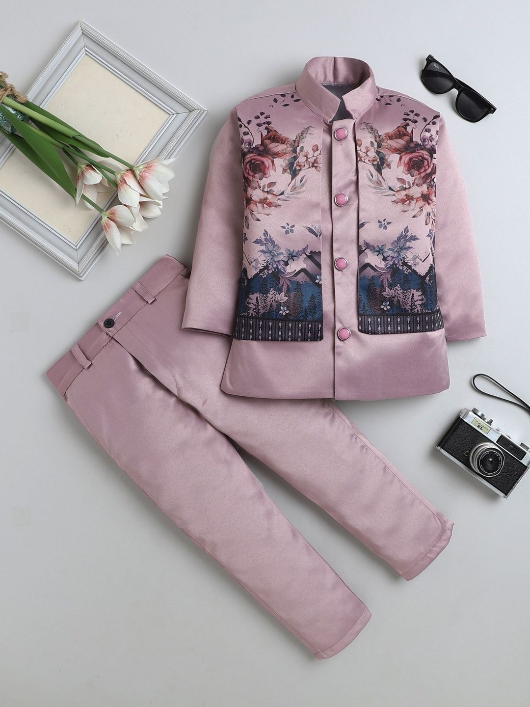 BAESD Boys Printed Mandarin Collar Sherwani Set-picture-19