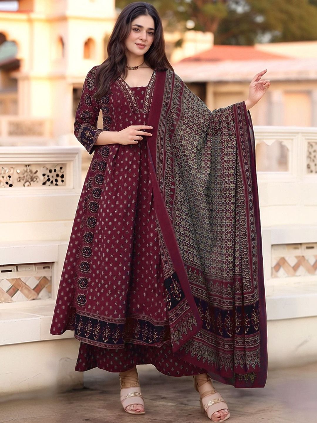 ADHIRITI Women Ethnic Motifs Printed Regular Kurta with Palazzos & With Dupatta-picture-11