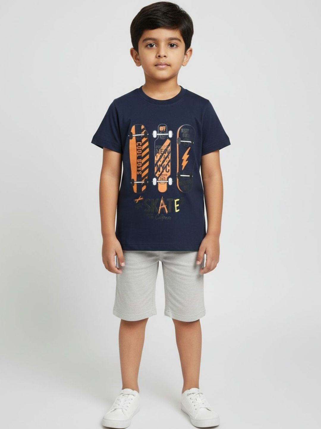 YK Boys Navy Blue Printed Cotton Short Sleeve T-shirt-image-27
