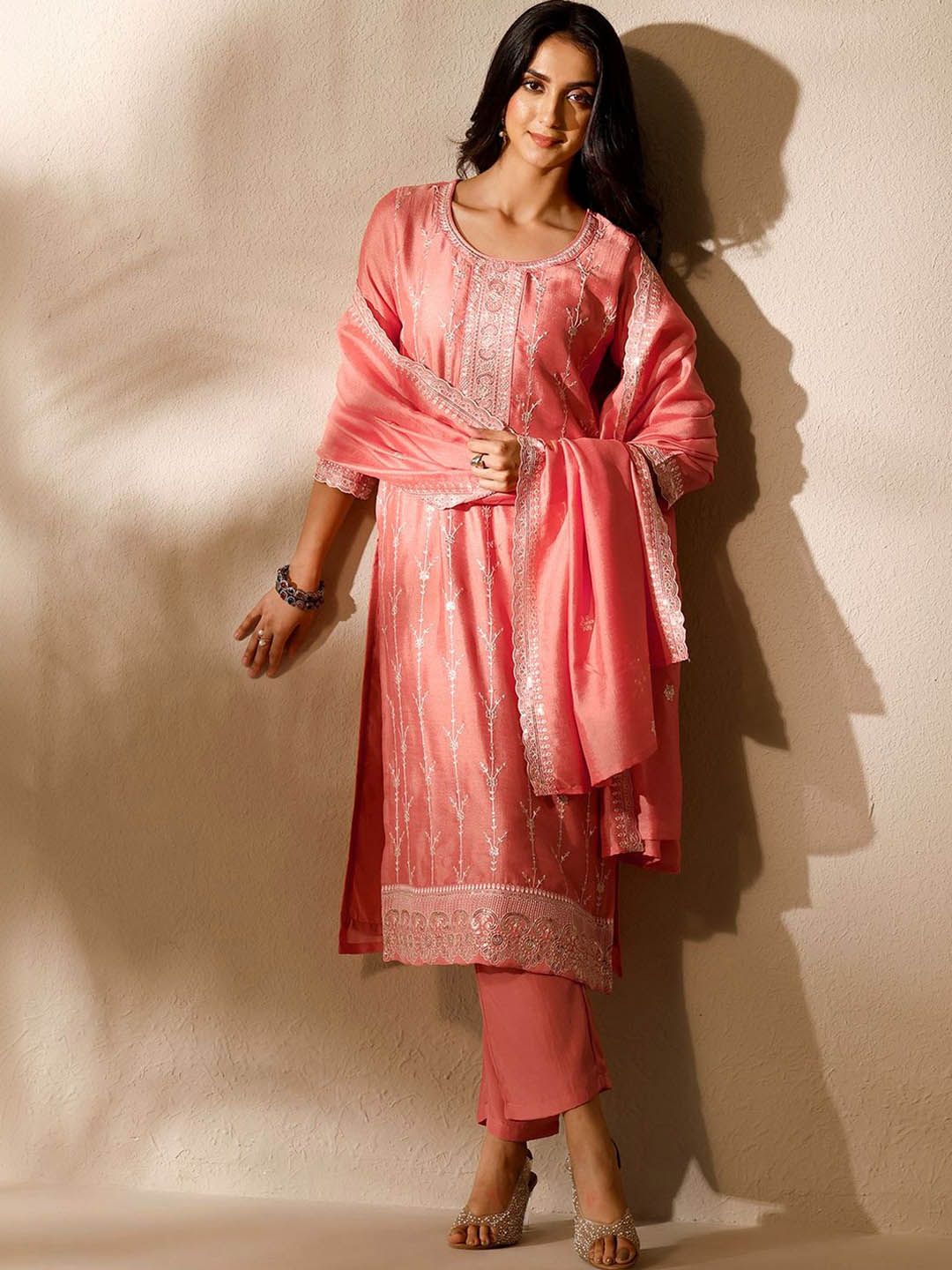 Libas Women Ethnic Motifs Embroidered Regular Thread Work Kurta with Trousers & With Dupatta-picture-39