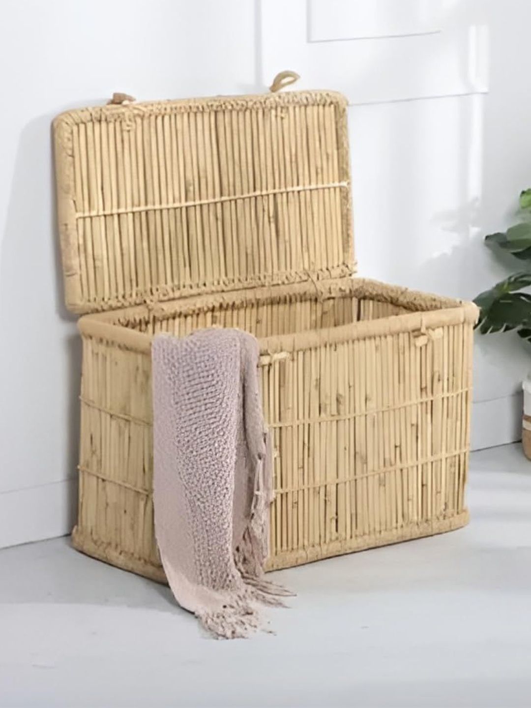 YUVIVAA Beige Textured Bamboo Laundry Bag - L-image-34