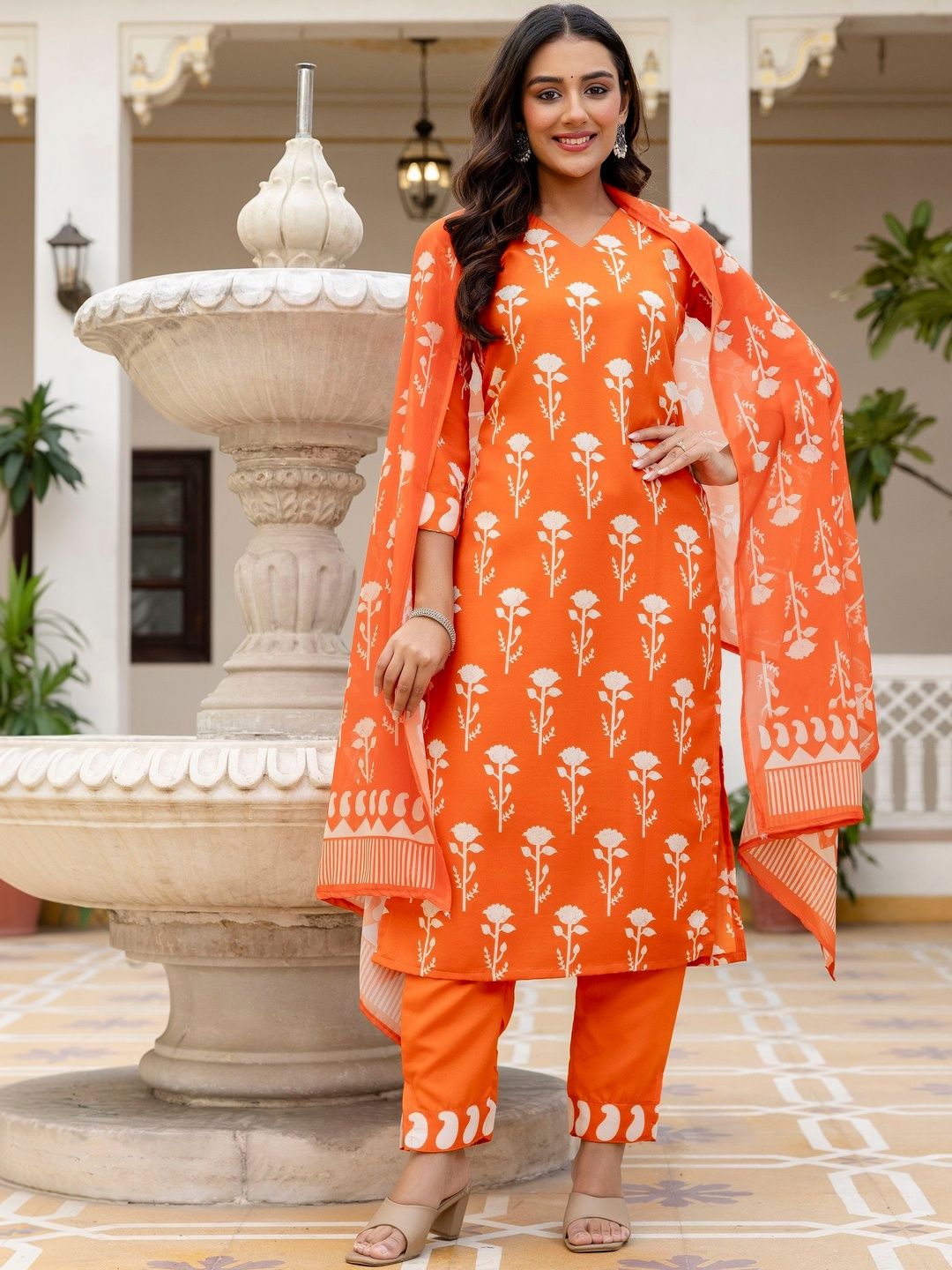 J.KANJI Women Floral Printed Regular Kurta with Trousers & With Dupatta-picture-22