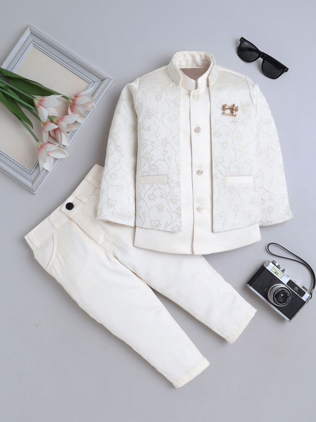 BAESD Boys Embroidered Mandarin Collar Sherwani Set-picture-10