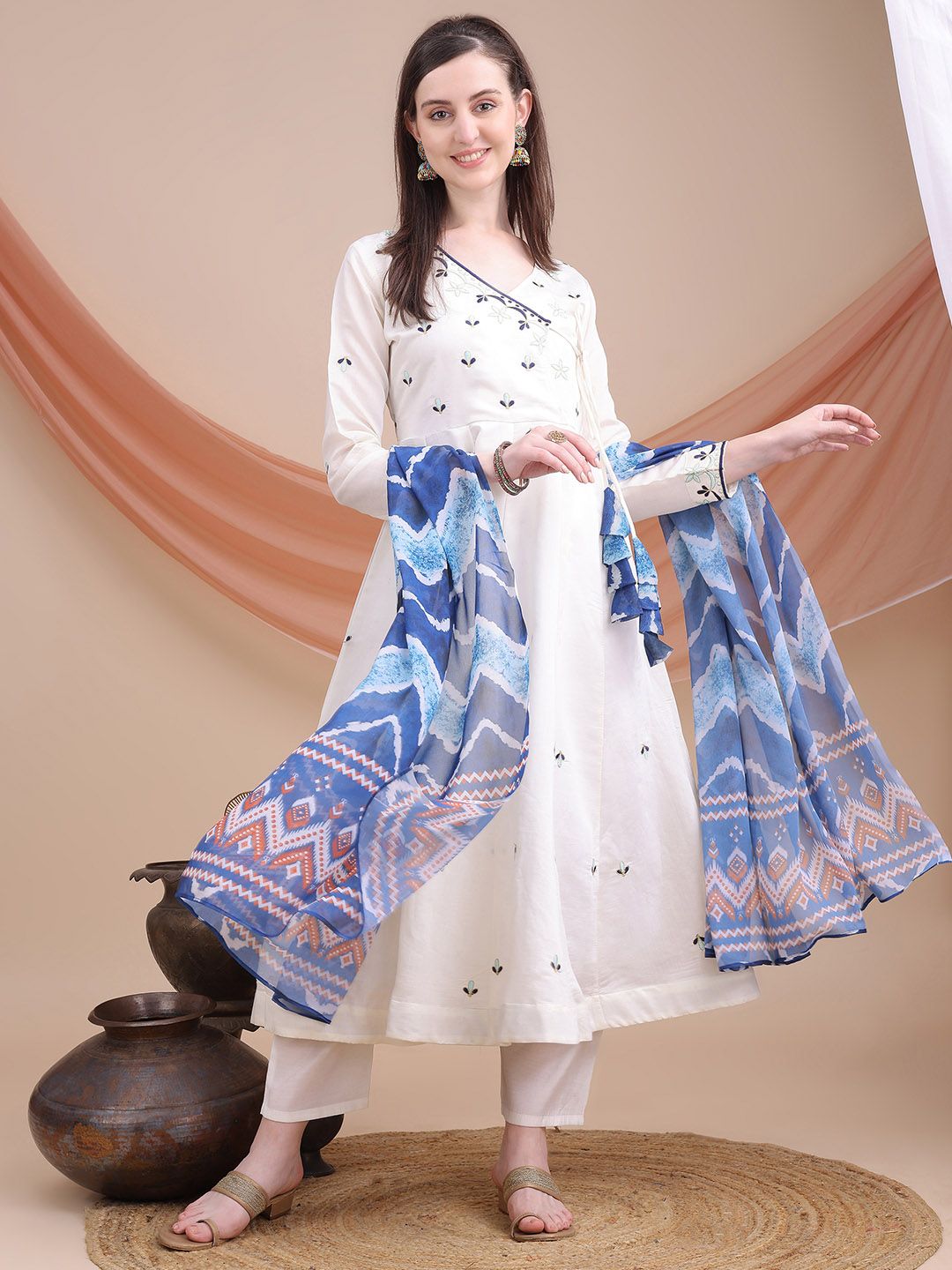 VISOKA Women Ethnic Motifs Embroidered Angrakha Thread Work Kurta with Trousers & With Dupatta-picture-29