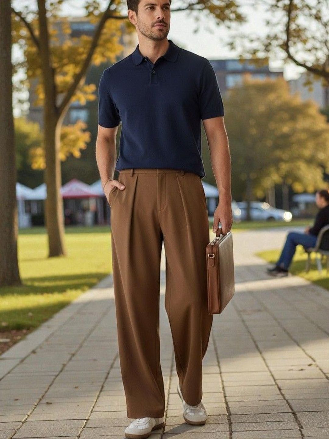 BROADSTAR Men Smart Straight Fit Easy Wash Pleated Trousers-picture-12