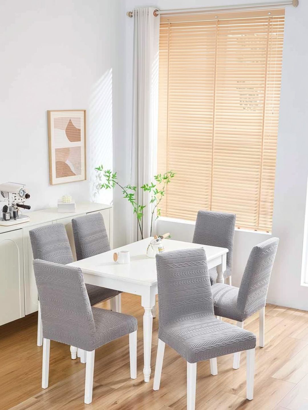 HOMETHREADS Set Of 6 Grey Self design Chair Covers