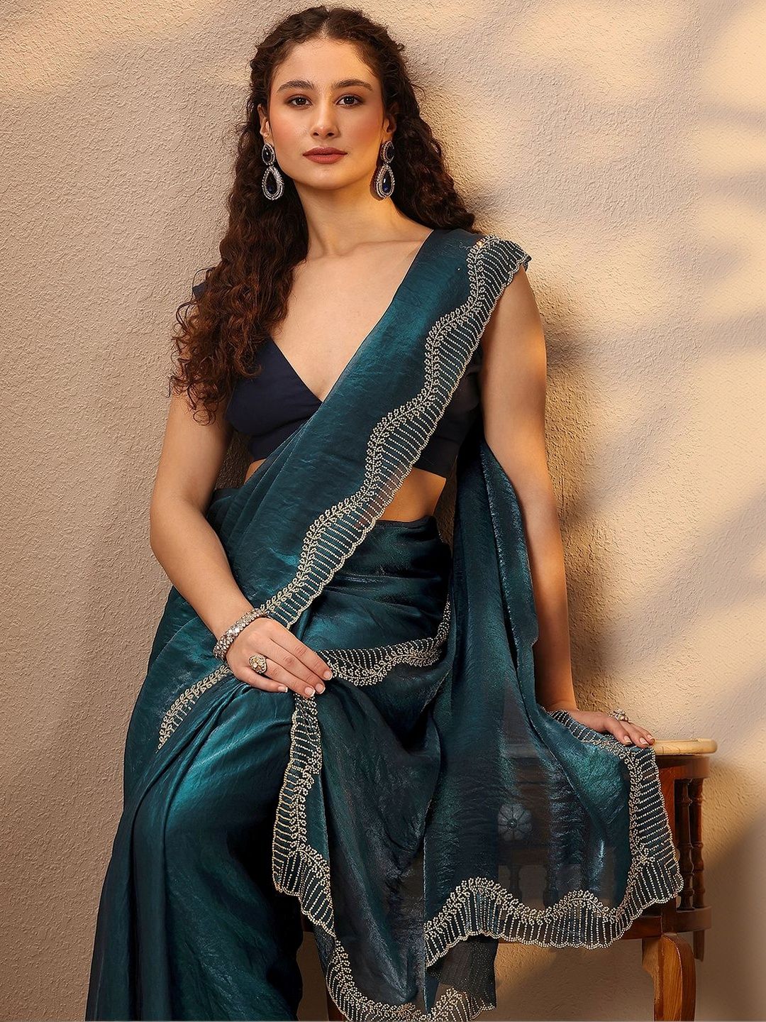 Libas Embellished Beads and Stones Silk Blend Heavy Work Saree-image-34