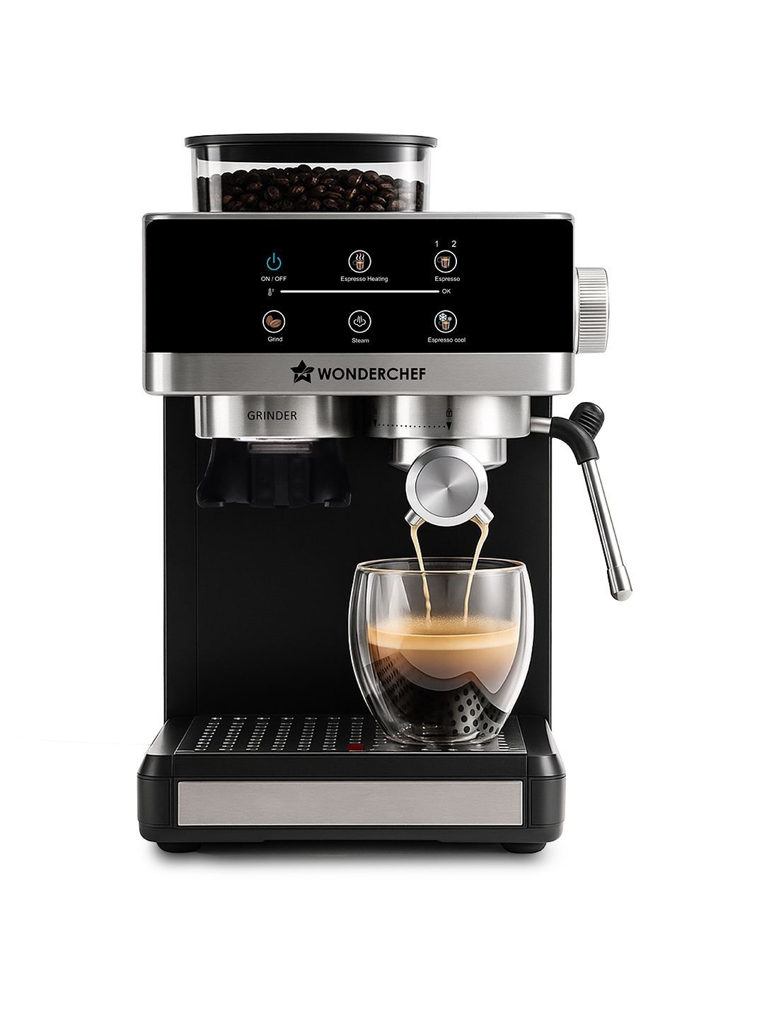 Wonderchef regalia automatic coffee maker 20 bar with auto-frother