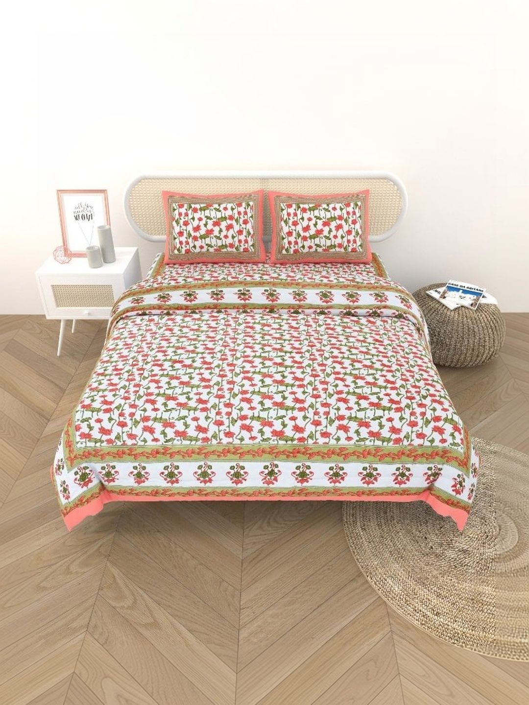 Gulaab Jaipur Orange & White Floral Cotton 4 Piece Single Regular Bedding Set-picture-25