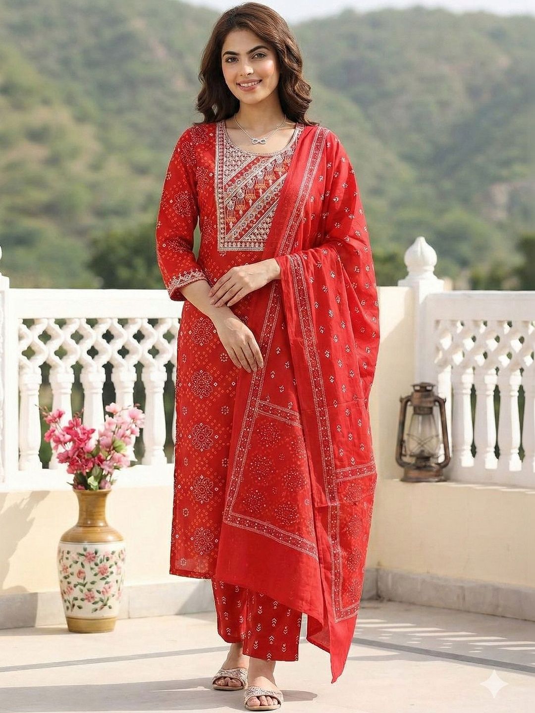 Anouk Women Ethnic Motifs Printed Regular Thread Work Pure Cotton Kurta with Trousers & With Dupatta-image-25