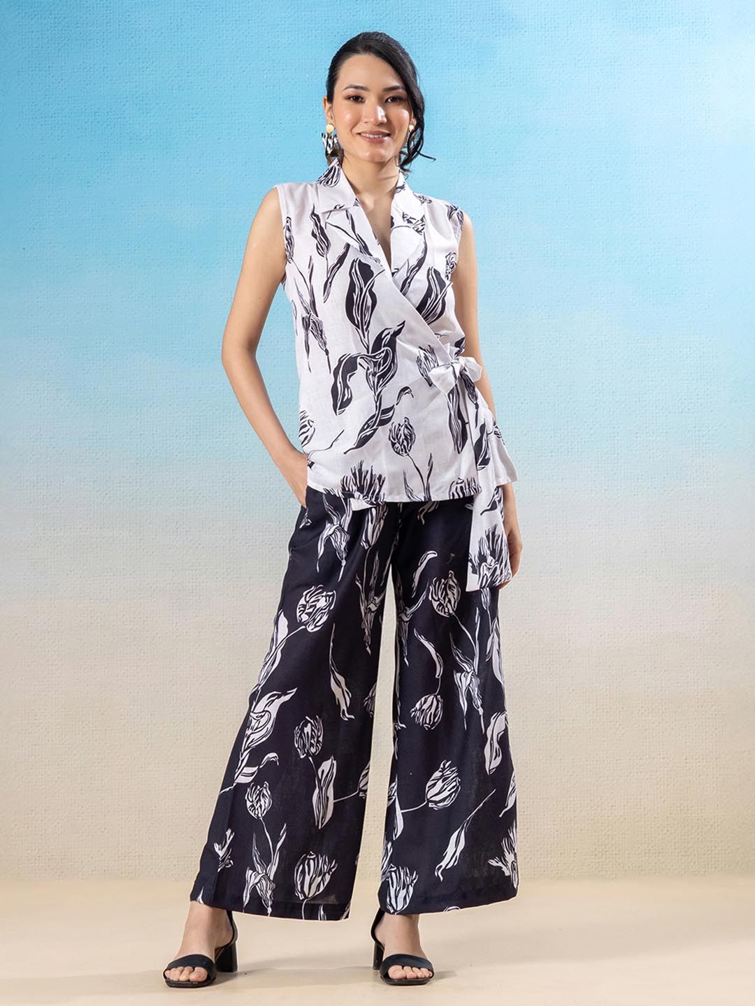 Amarasha Printed Notched Lapel Collar Neck Tunic With Trousers Co-Ords-picture-13