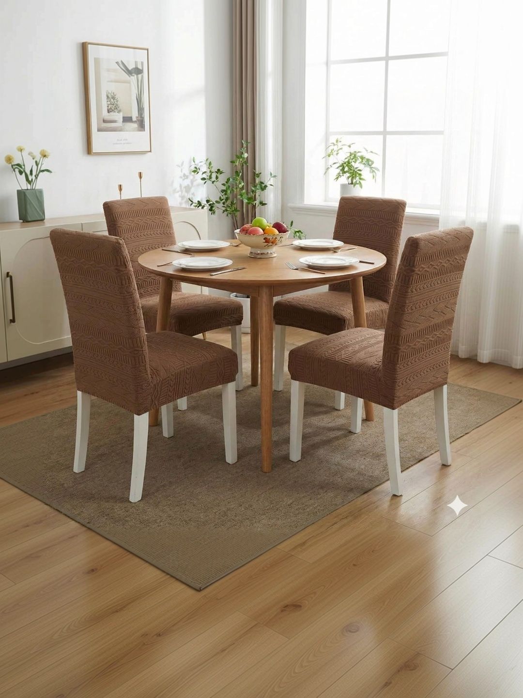 HOMETHREADS Set Of 6 Brown Self design Chair Covers