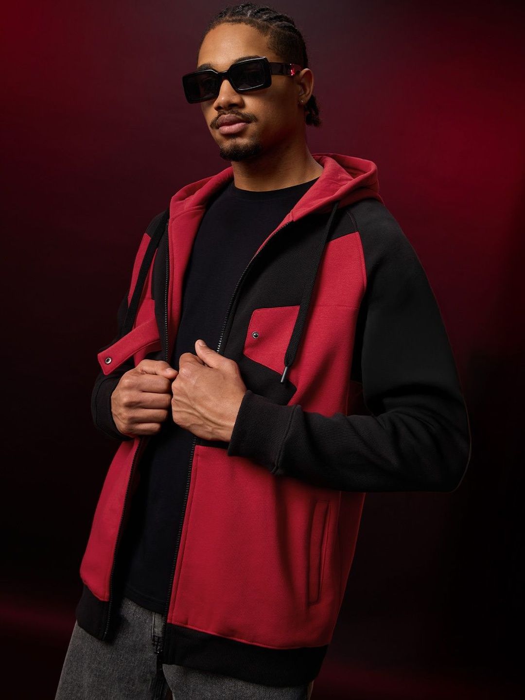 The Souled Store Men Colourblocked Hooded Sweatshirt-picture-56