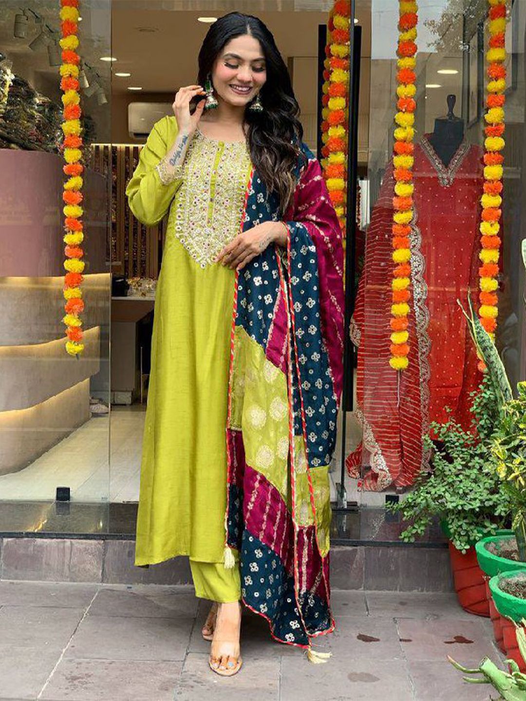 Moda Rapido Ethnic Motifs Embroidered Regular Thread Work Kurta with Trousers & Dupatta-picture-22