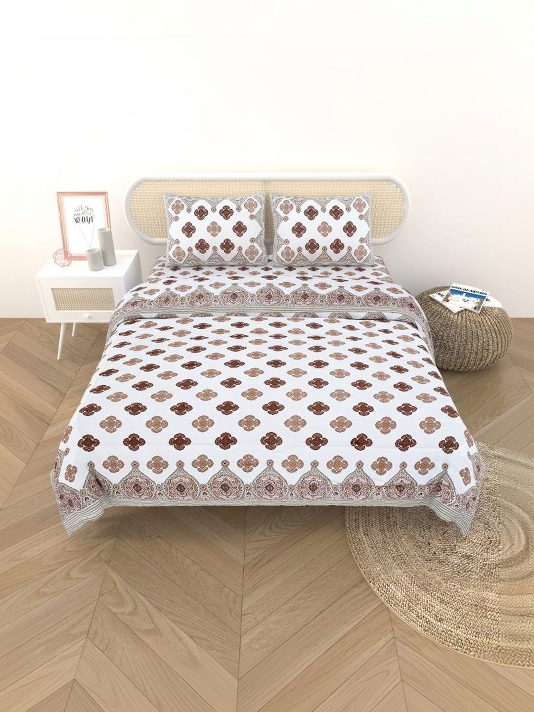 Gulaab Jaipur Brown & Beige Floral Cotton 4 Piece Single Regular Bedding Set-image-30