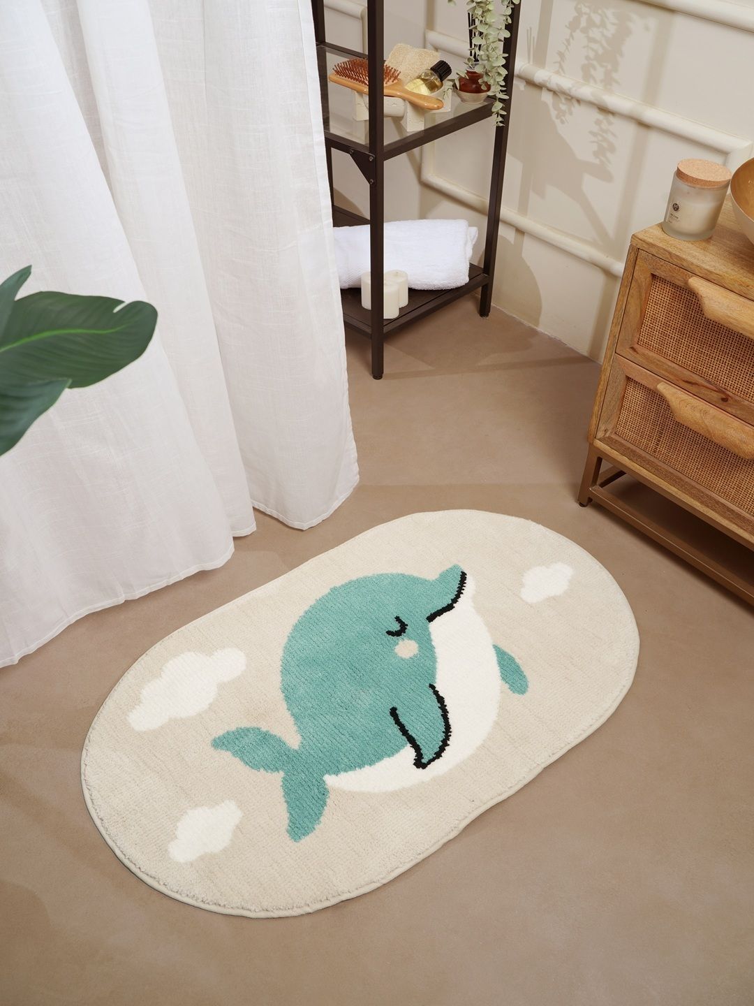 RALIA HOMES Beige & Green Printed Anti-Skid Microfiber Bath Rugs-picture-22