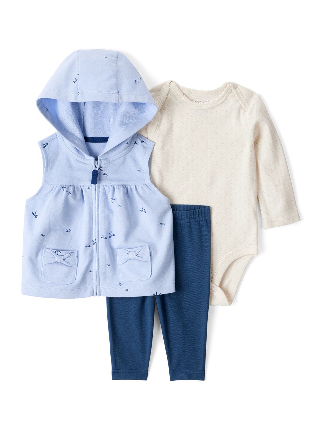 Carter's Baby Girl 3-piece Bow Print Sleeveless Jacket, Bodysuit & Pant Set-picture-45