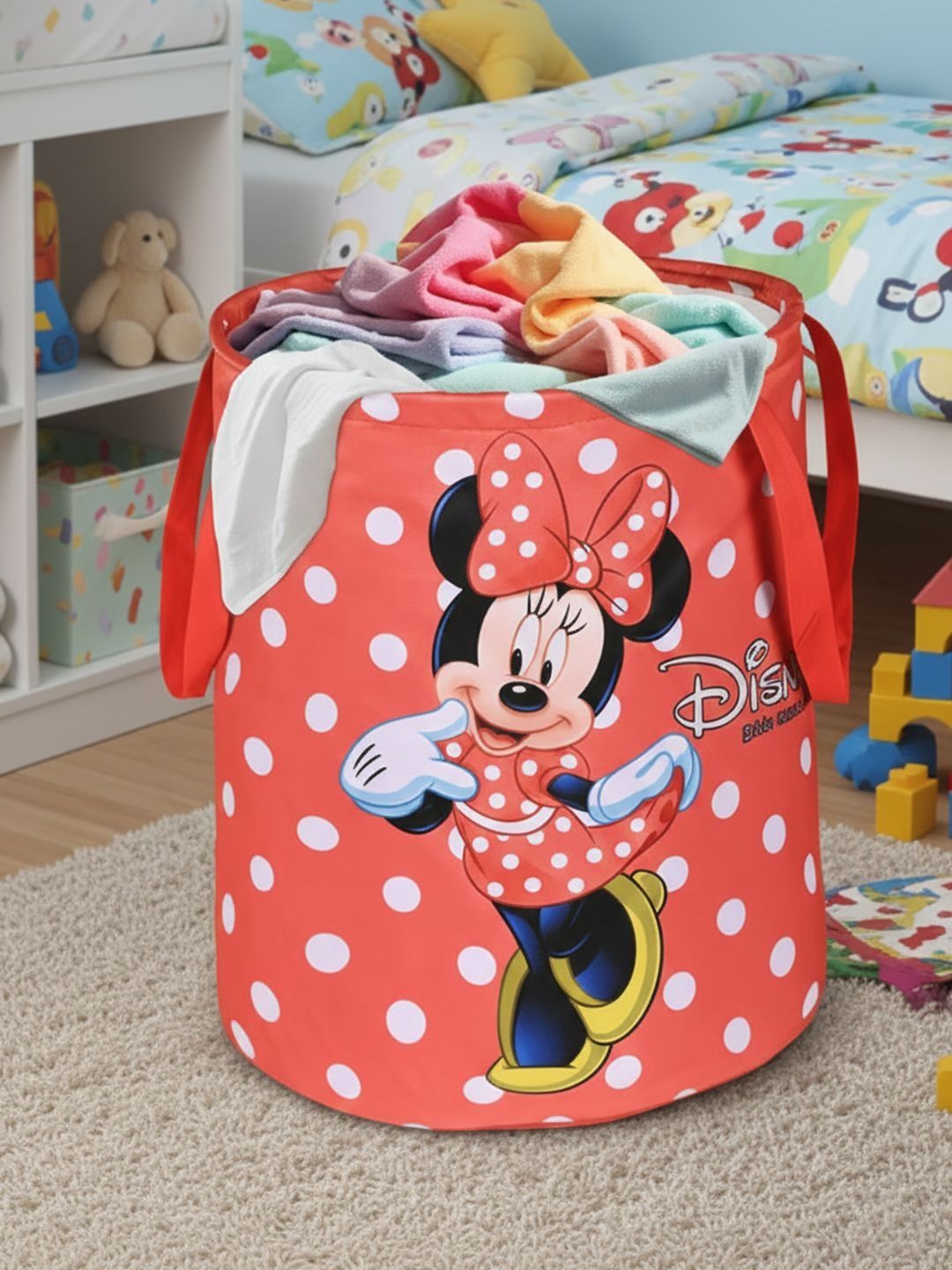 Kuber Industries Red & White Printed Round Foldable Laundry Basket - 45 L-picture-24