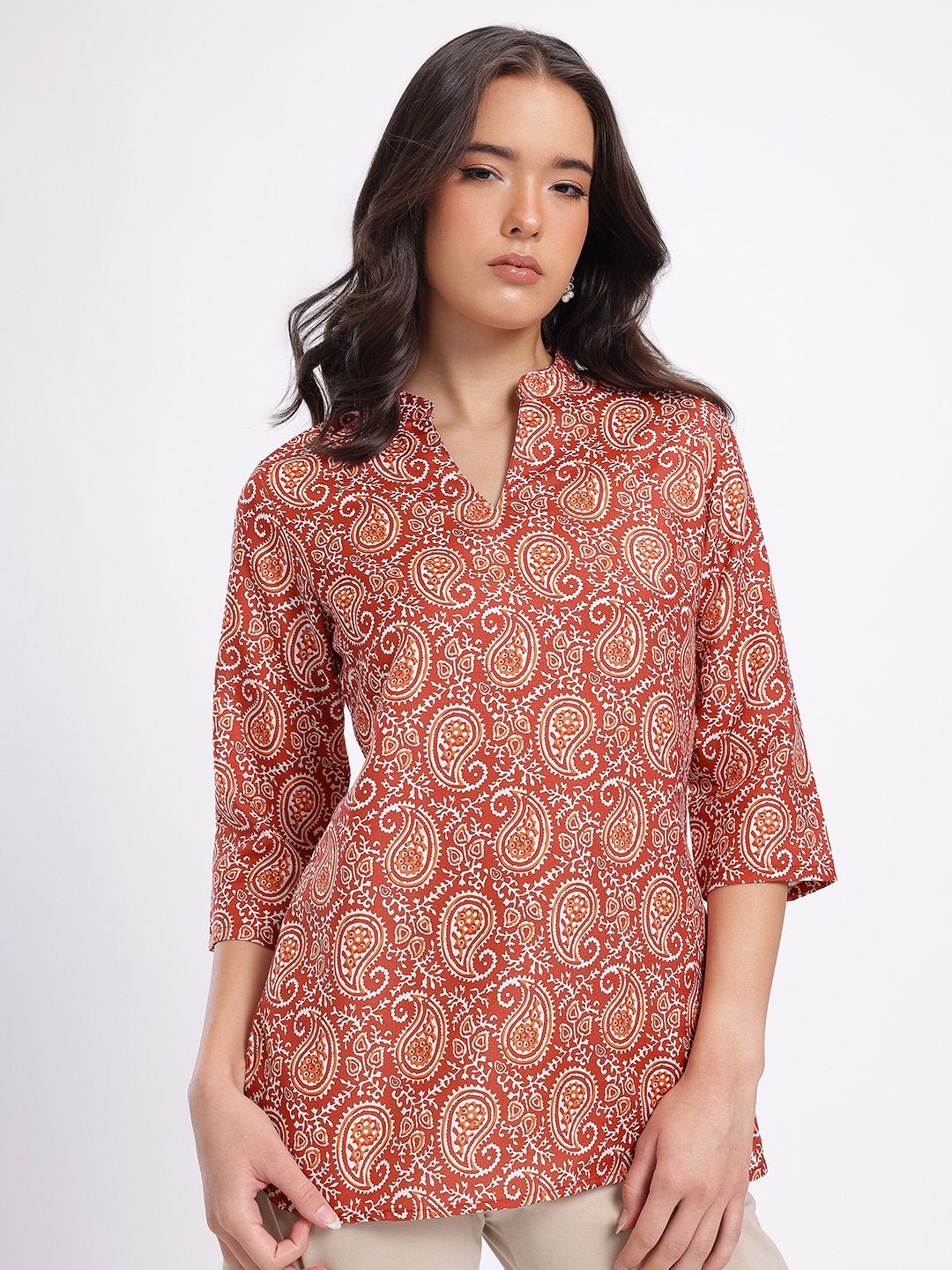Anouk Rustic Paisley Printed Mandarin Collar Straight Kurti-picture-28