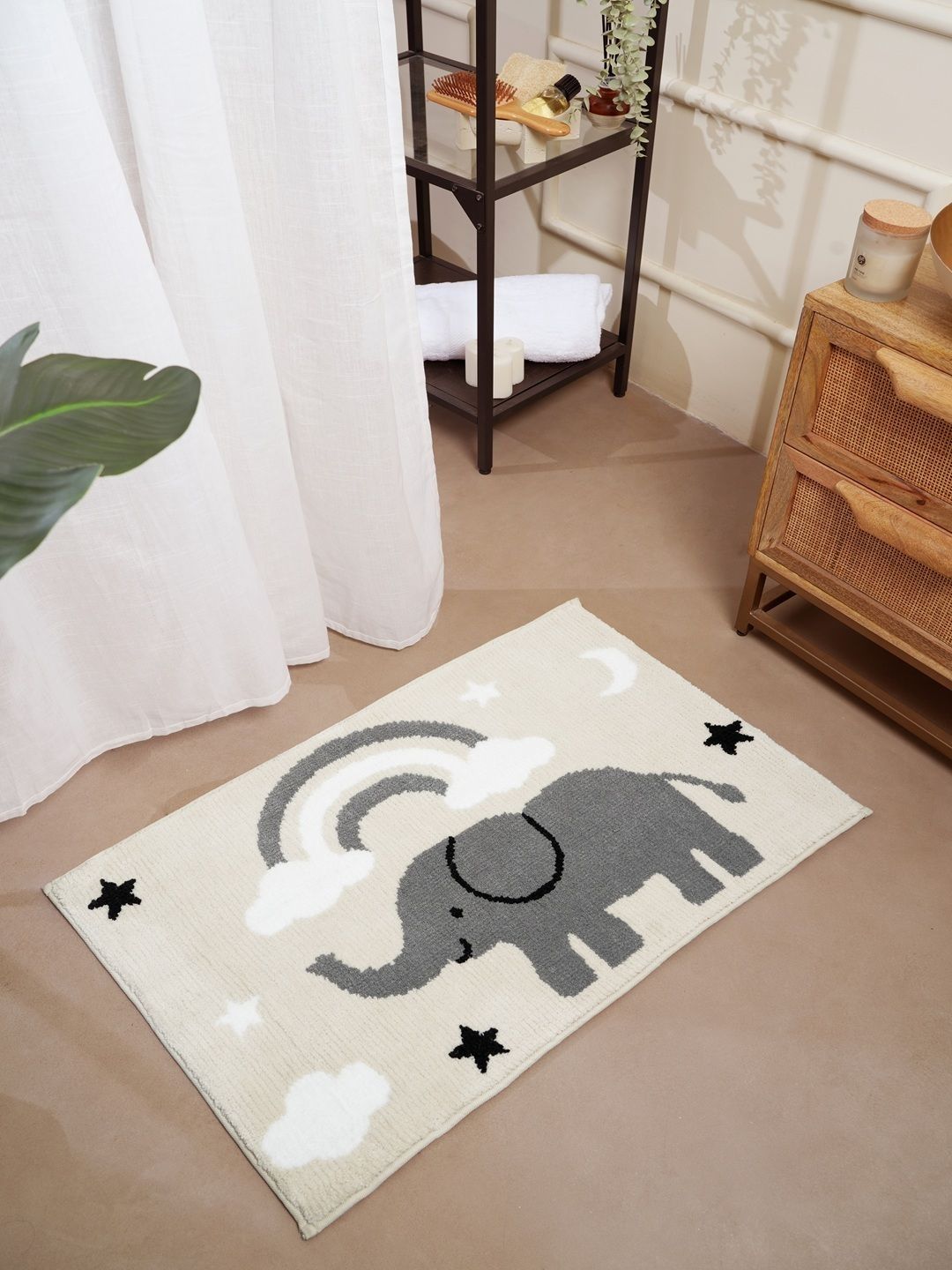 RALIA HOMES Beige & Grey Printed 2100 GSM Anti-Skid Microfiber Bath Rugs-image-44