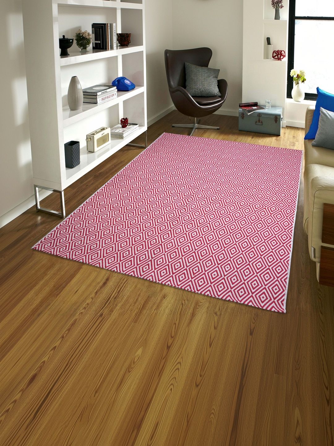 Saral Home Pink & White Geometric Cotton Dhurrie-picture-40