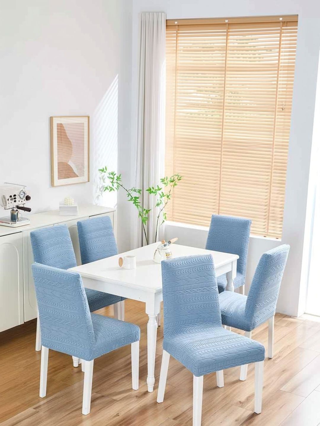 HOMETHREADS Set Of 6 Blue Self design Chair Covers