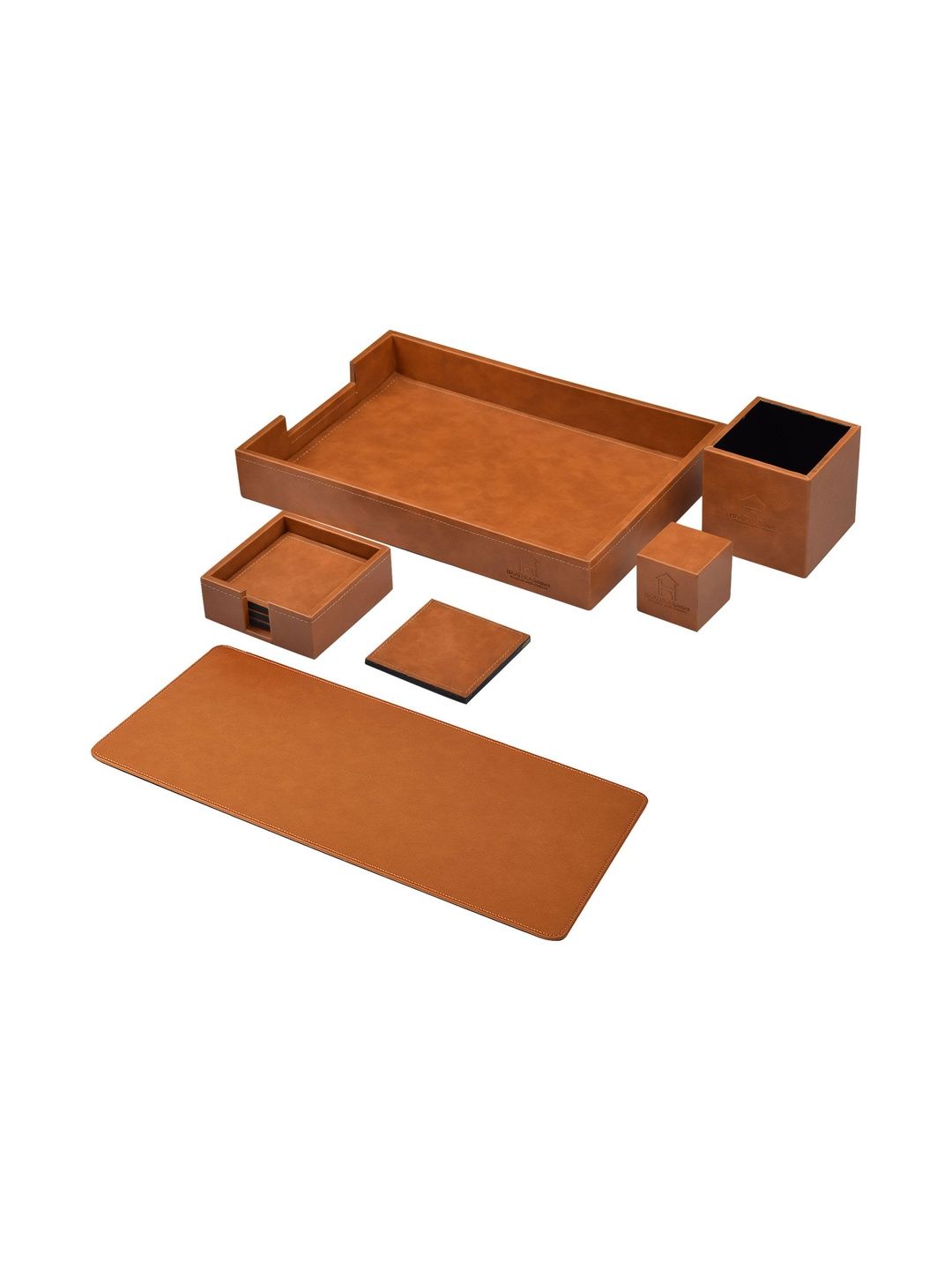 HAATHKA HOMES Camel Brown Set of 5 Water Resistant Desk Organiser Organisers-image-18
