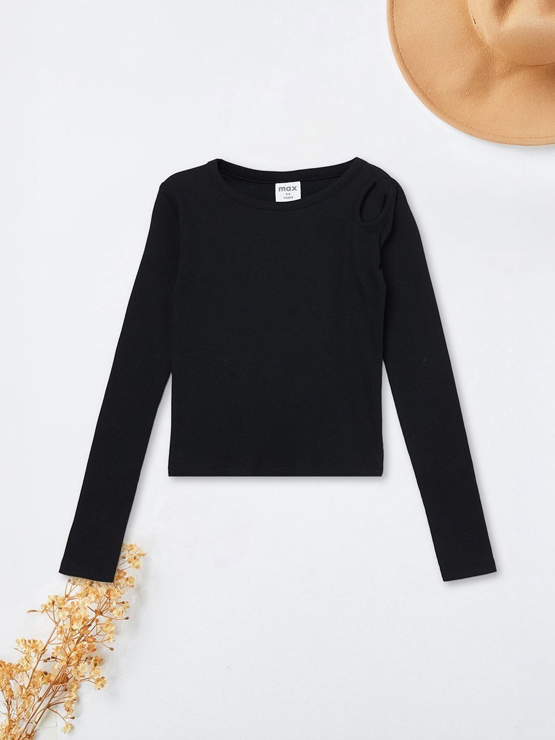 max Girls Cotton Solid Black Round Neck Long Sleeves Top-picture-40