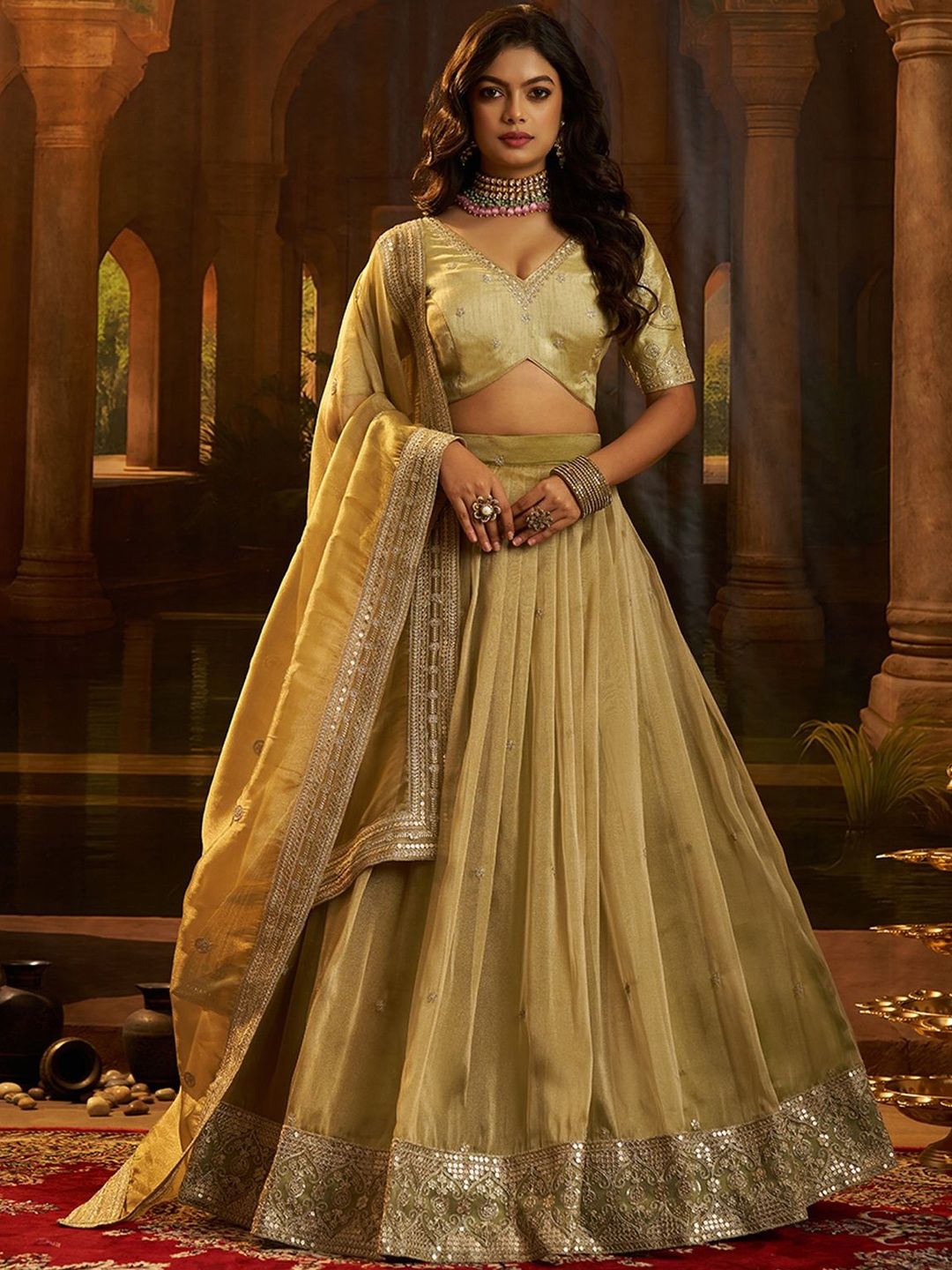 Fusionic Embellished Sequinned Semi-Stitched Lehenga & Blouse With Dupatta
