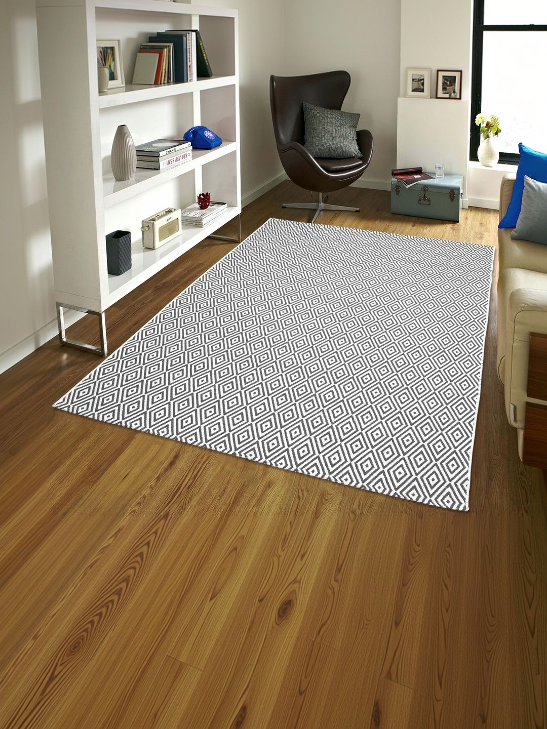 Saral Home Grey & White Geometric Cotton Dhurrie-picture-55