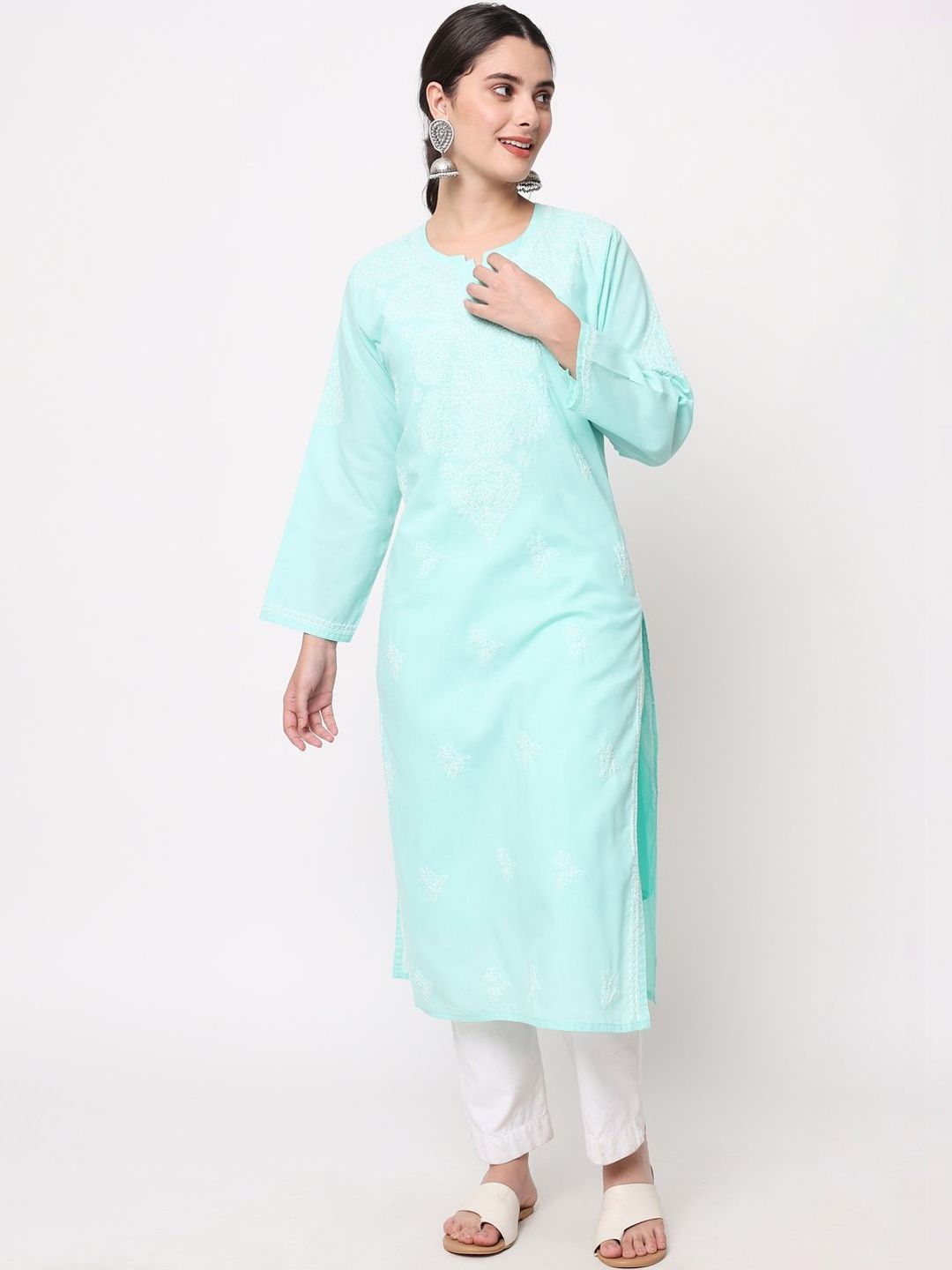 PARAMOUNT CHIKAN Ethnic Motifs Embroidered Chikankari Pure Cotton Chikankari Kurti-picture-12