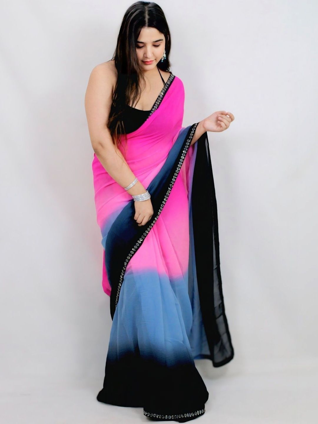 STYLE MODA Ombre Sequinned Poly Georgette Designer Saree-picture-38