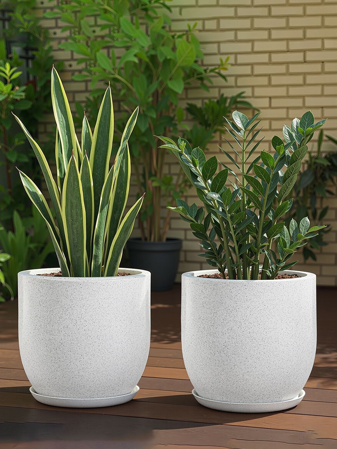 Myntra Elegant Homes White Textured Round-Shaped 2Pcs Flower Pots With Trays-picture-47