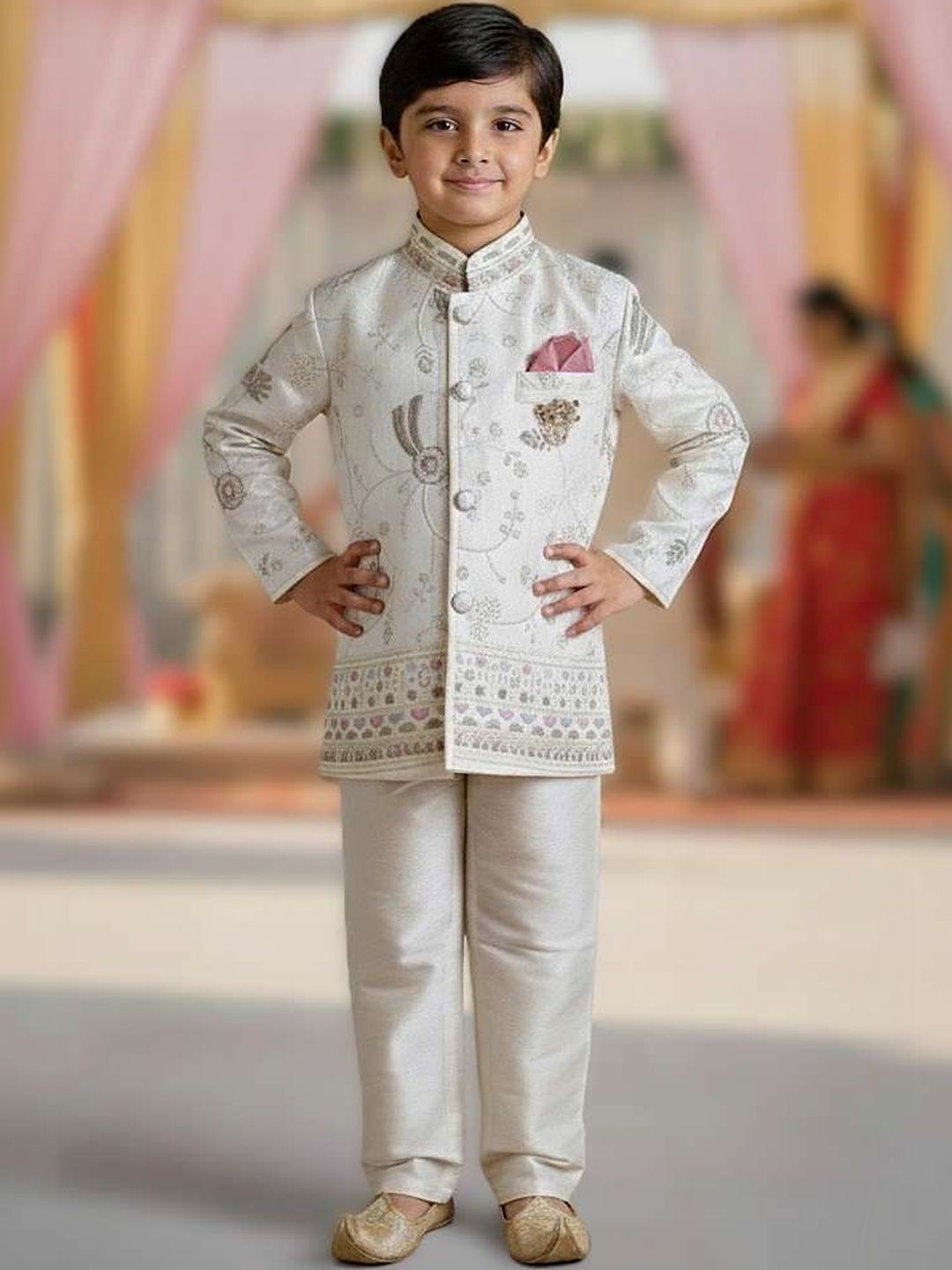 SUPER ART CREATION Boys Mandarin Collar Sherwani-picture-28