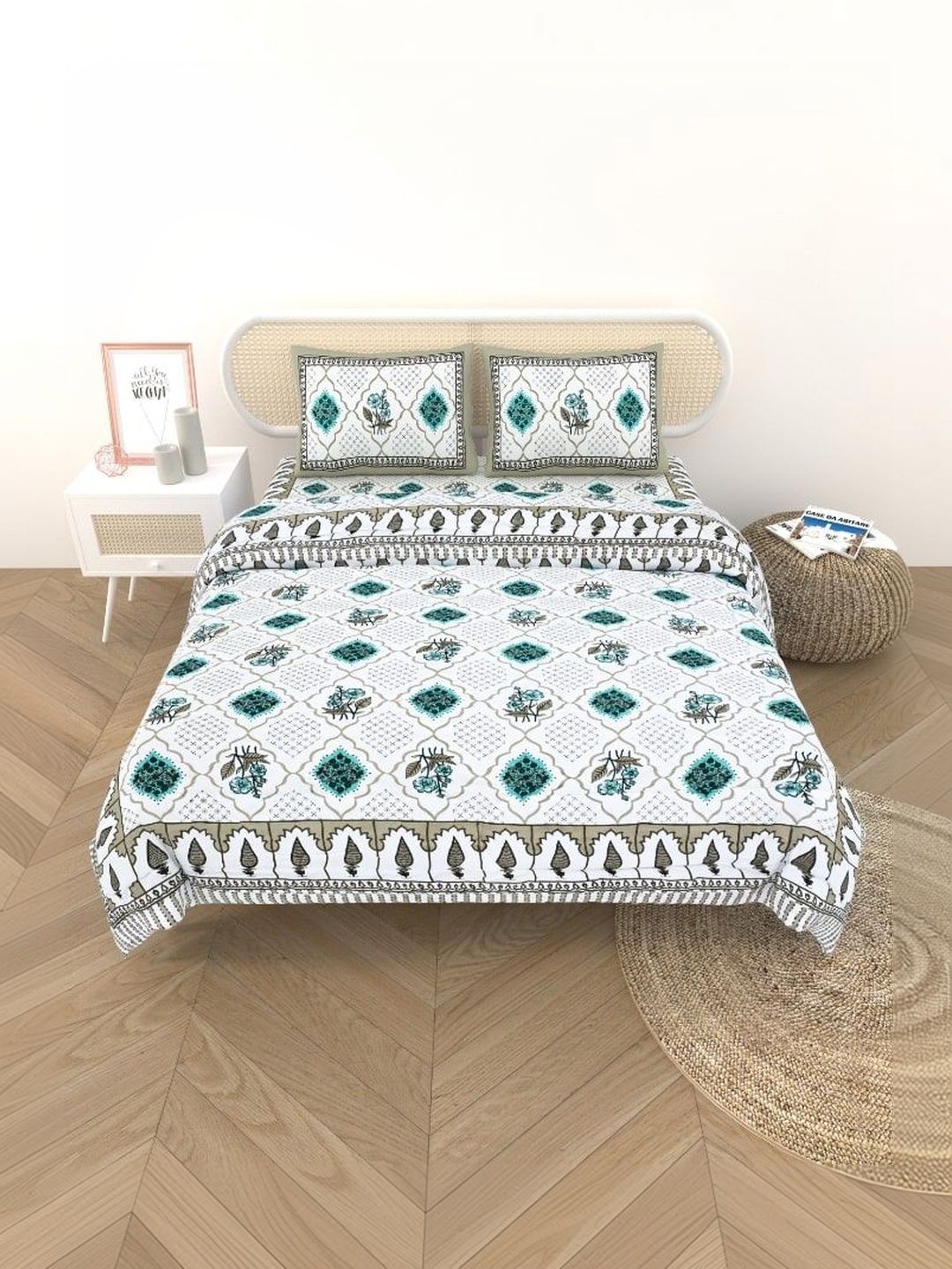 Gulaab Jaipur Blue & White Ethnic Motifs Cotton 4 Piece Single Regular Bedding Set-picture-50