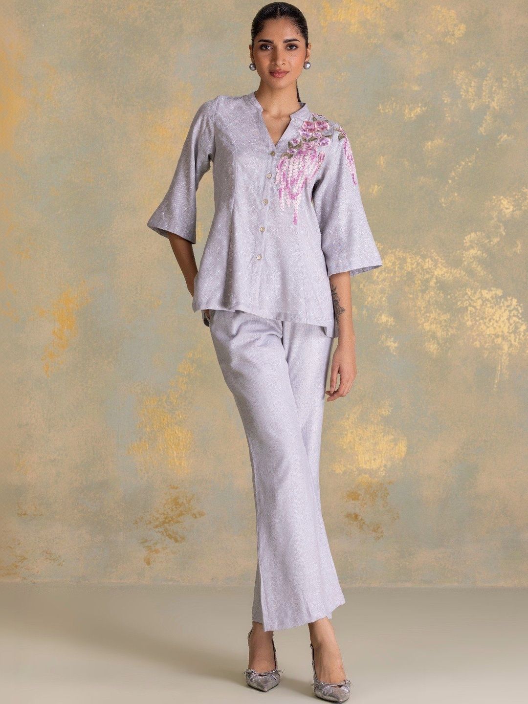 Kaveri Mandarin Collar Ethnic Linen Top-picture-13