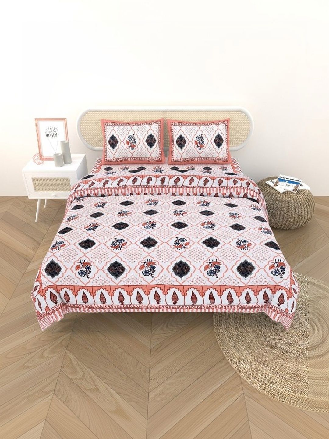 Gulaab Jaipur Pink & White Ethnic Motifs Cotton 4 Piece Single Regular Bedding Set-image-32