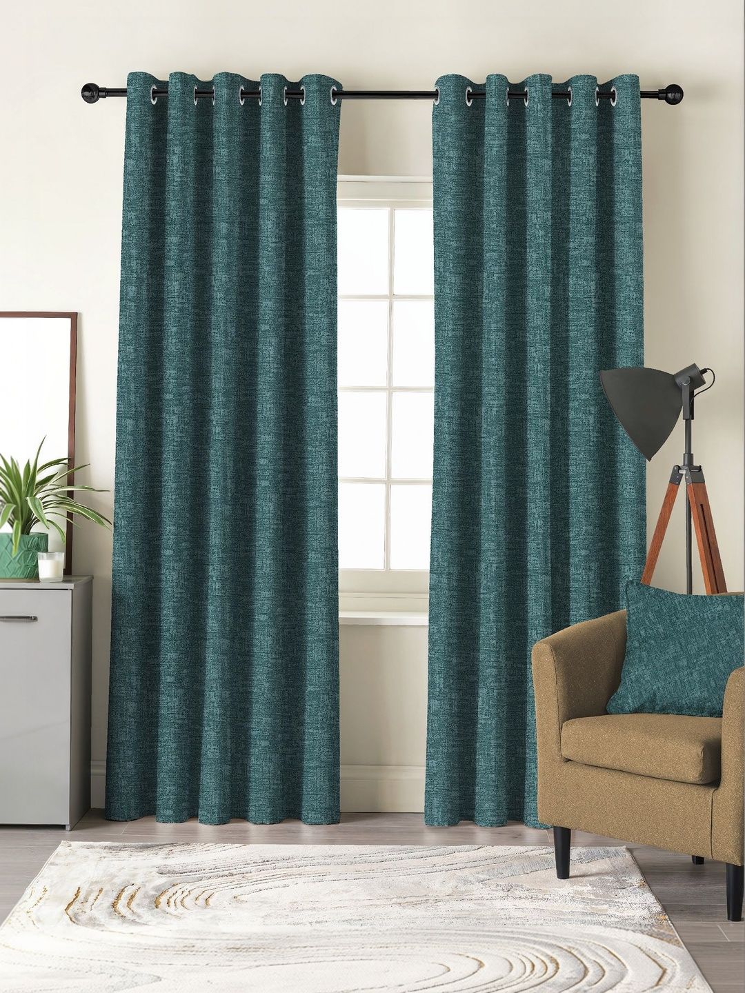 Nefertiti Home Teal Set of 2 Black Out Long Door Curtain-image-28