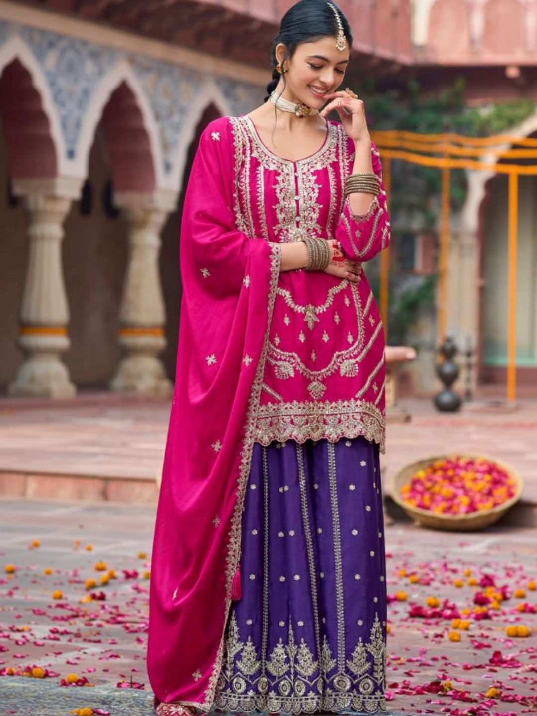 STYFLORA Women Ethnic Motifs Embroidered Regular Kurta with Palazzos & With Dupatta-picture-15