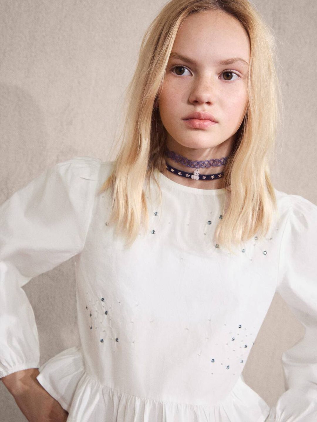 Mango Kids Girls Embellished Puff Sleeve Cotton Top-picture-26