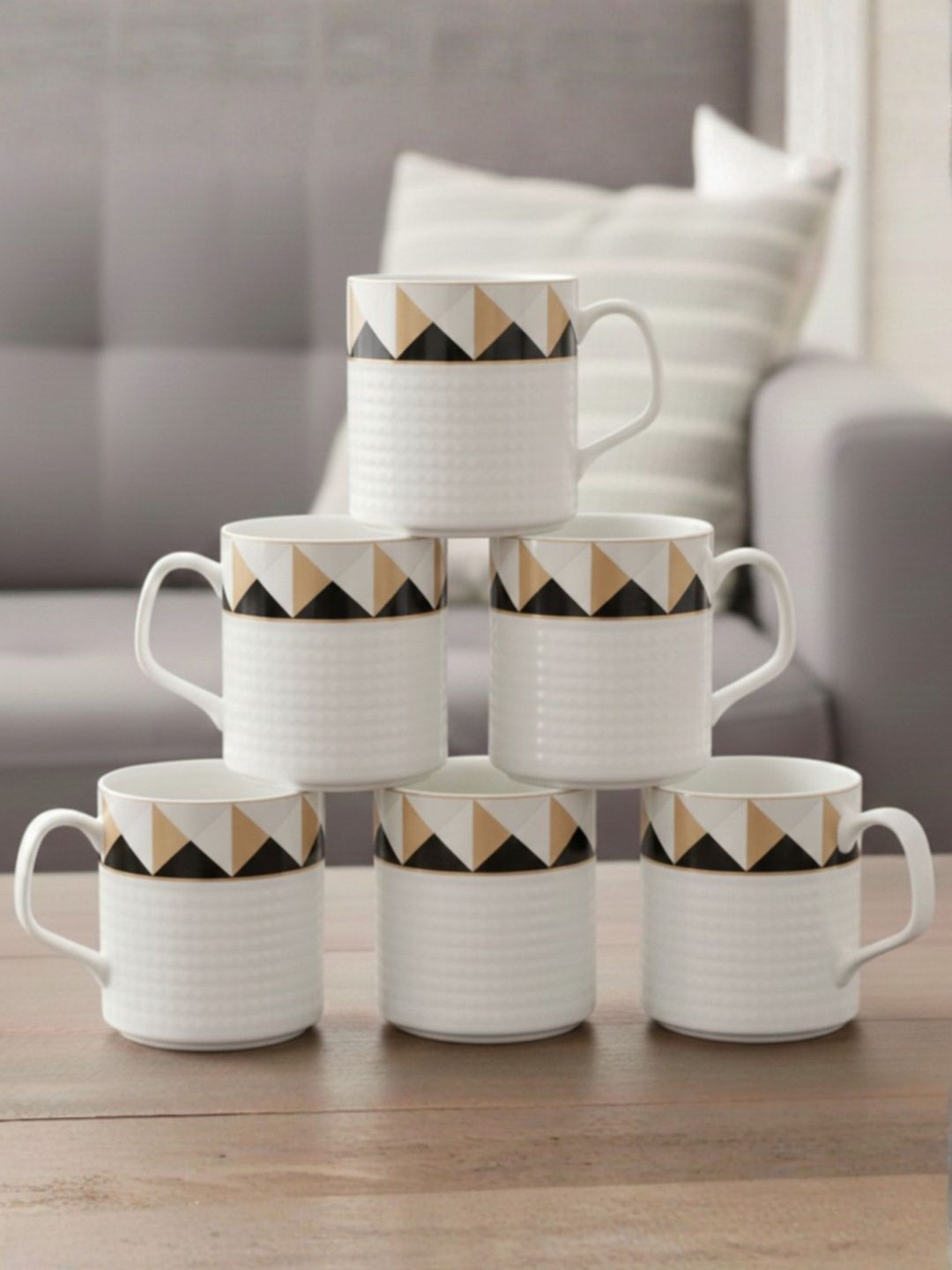 CLAY CRAFT White & Black Geometric Textured Ceramic Glossy Cups Set of Cups and Mugs-image-45