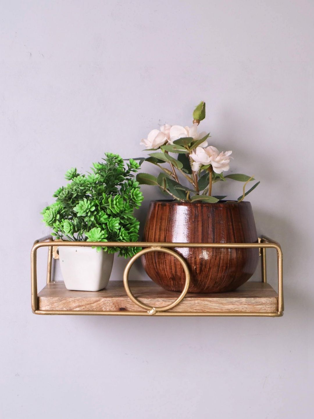 prettykrafts Brown & Gold-Toned Metal Wall Ledge Shelf Organiser-image-23