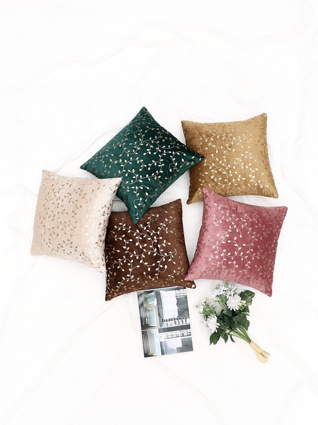 RD TREND Multicoloured Set of 5 Velvet Square Cushion Covers-picture-37