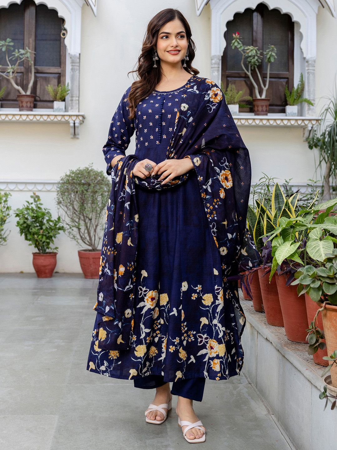 Indo Era Women Floral Printed Panelled Pure Cotton Kurta with Trousers & With Dupatta-picture-18