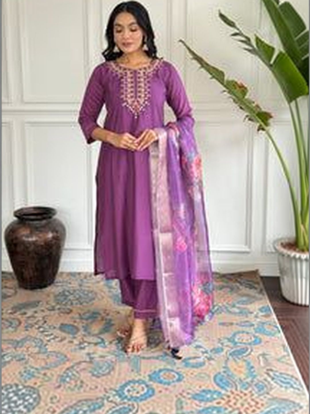 Moda Rapido Women Floral Embroidered Regular Thread Work Kurta with Trousers & With Dupatta-picture-17