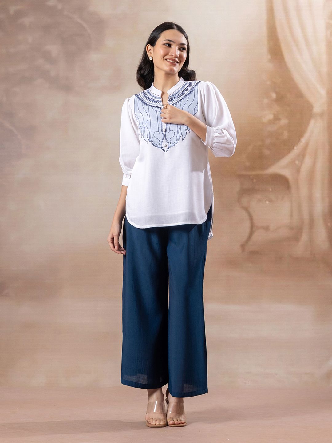 Amarasha Printed Mandarin Collar Neck Tunic With Trousers Co-Ords-picture-15